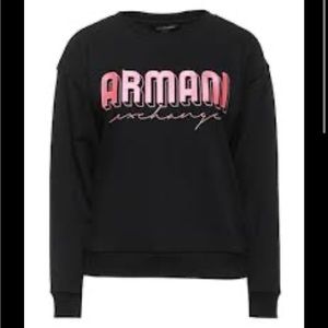Armani exchange black sweatshirt with baby pink embroidered logo